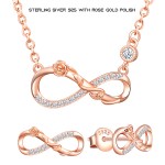 925 Silver, Rose Gold Plated, Necklace With Stud Earrings, Infinity & Rose Flower Design Exclusive Jewellery Sets