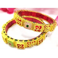 Heavy Swastik Meena Work & Gold Bangles