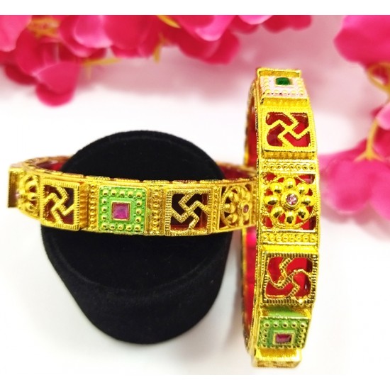 Heavy Swastik Meena Work & Gold Bangles