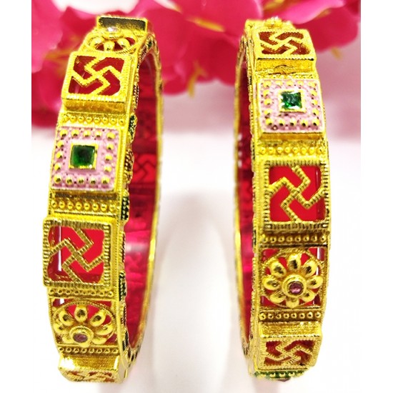 Heavy Swastik Meena Work & Gold Bangles