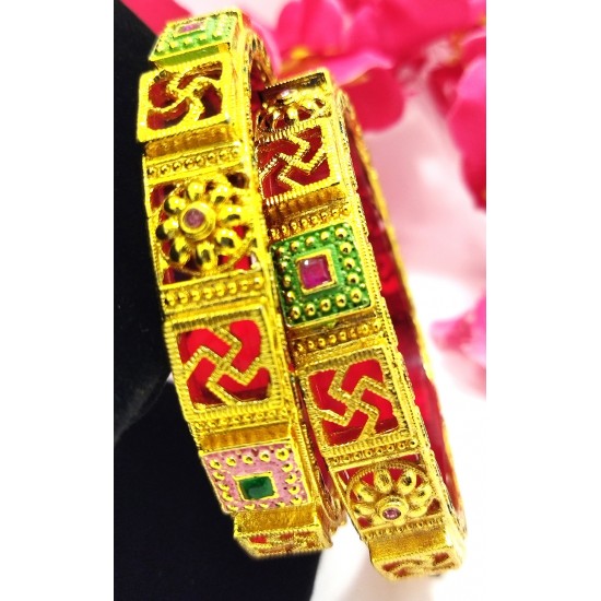 Heavy Swastik Meena Work & Gold Bangles