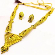 Latest Gold Triangular Set, Peacock Design with Earrings