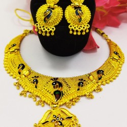 Stylish Gold Neck Set, Peacock Design with Earrings