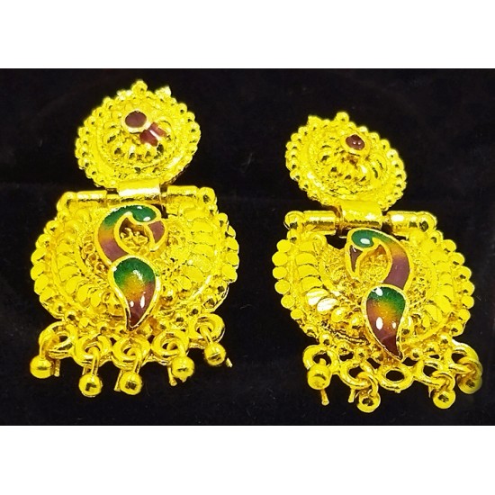 Rajwada Gold Neck Heavy Set, Peacock Design with Earrings