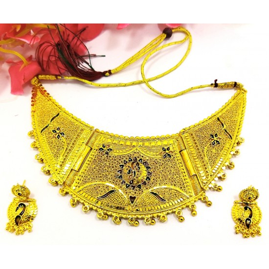Rajwada Gold Neck Heavy Set, Peacock Design with Earrings