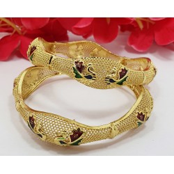 Artistic Unique Shape Gold Bangles with Meena Work
