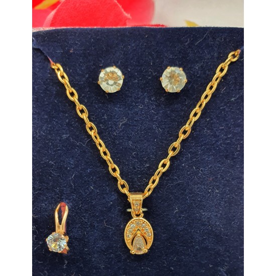  4 Piece Combo of Ring, Earrings, Chain & Pendant Gold & Diamond Designer Set