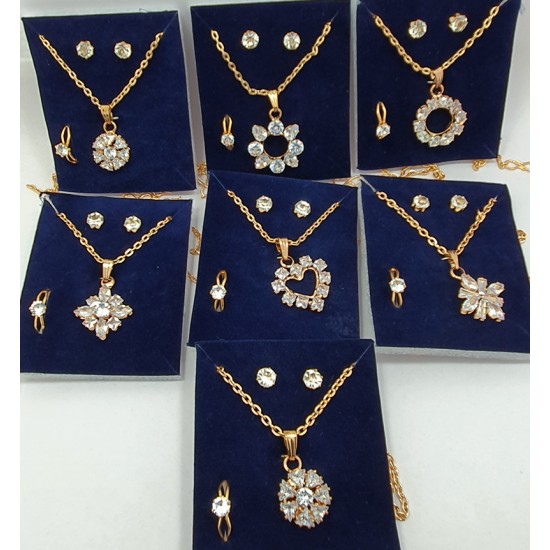  4 Piece Combo of Ring, Earring & Chain Pendant Rose Gold & Diamond Designer Set