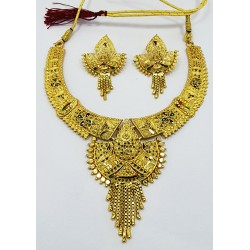 Latest Gold Neck Jhallar Set with Meena Work & Earrings