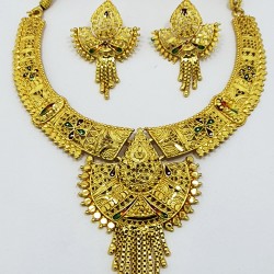 Latest Gold Neck Jhallar Set with Meena Work & Earrings
