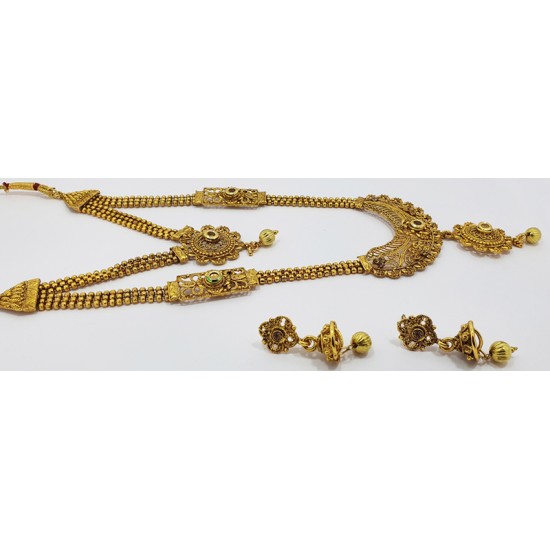 Traditional Bridal Double Rusty Gold Long Set with Earrings