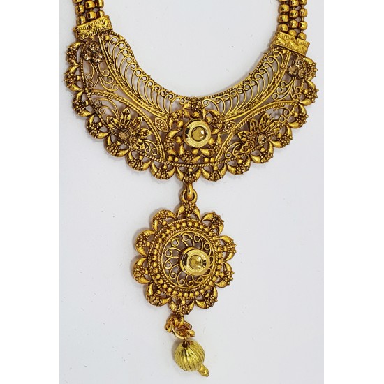 Traditional Bridal Double Rusty Gold Long Set with Earrings