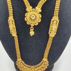 Traditional Bridal Double Rusty Gold Long Set with Earrings