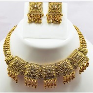 Square Shape Gold Neck Set with Earrings