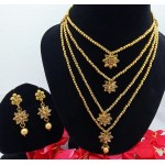 Long Four Star Gold & Stones Set with Earrings