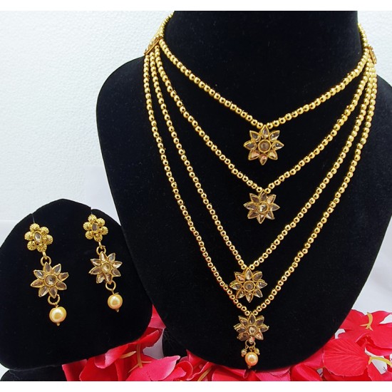 Long Four Star Gold & Stones Set with Earrings