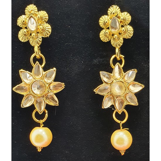Long Four Star Gold & Stones Set with Earrings