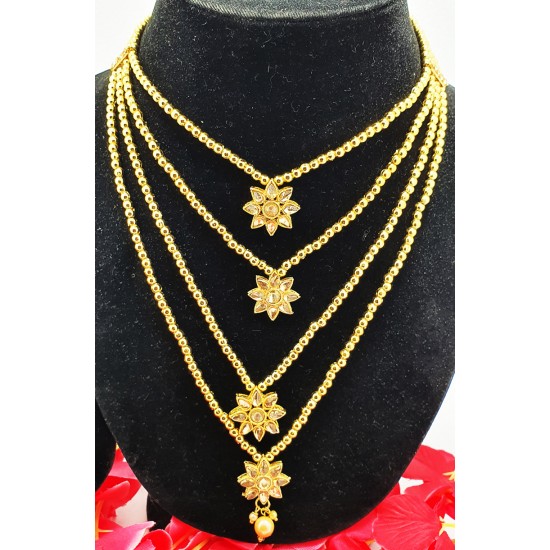 Long Four Star Gold & Stones Set with Earrings