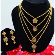 Long Four Star Gold & Stones Set with Earrings