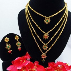 Long Four Star Gold & Colorful Stone Set with Earrings