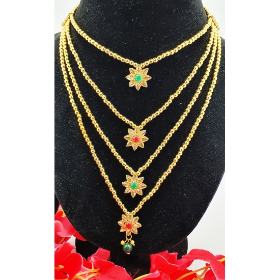 Long Four Star Gold & Colorful Stone Set with Earrings