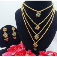 Long Four Star Gold & Colorful Stone Set with Earrings