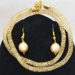 Diamond Filled Fancy Chain Gold Set with Earrings