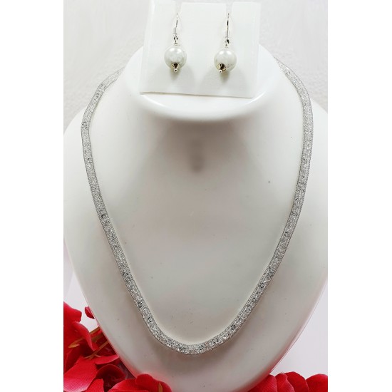 Diamond Filled Fancy Chain Silver Set with Earrings