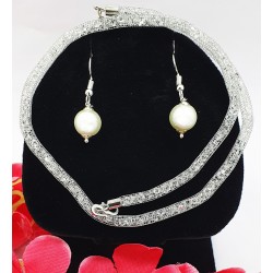 Diamond Filled Fancy Chain Silver Set with Earrings