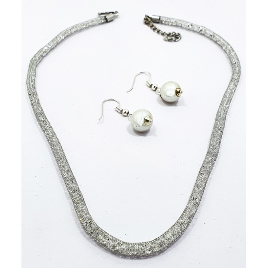 Diamond Filled Fancy Chain Silver Set with Earrings