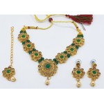 Stylish Emerald & Gold 3 Piece Set with Mangtikka & Earrings