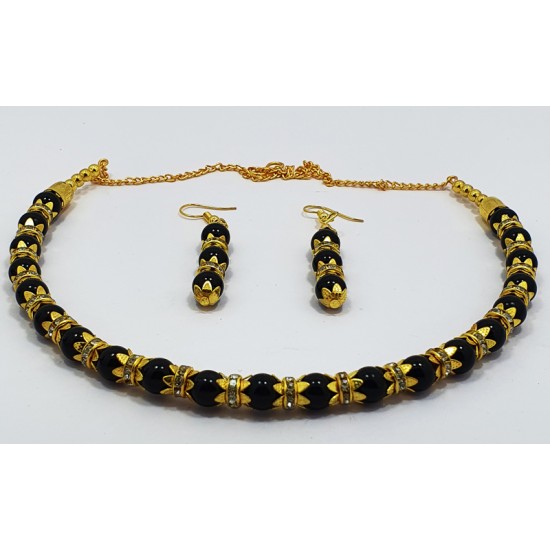 Fancy Black Neck Set with Earrings