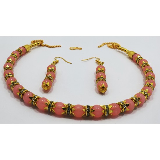 Fancy Pink Neck Set with Earrings