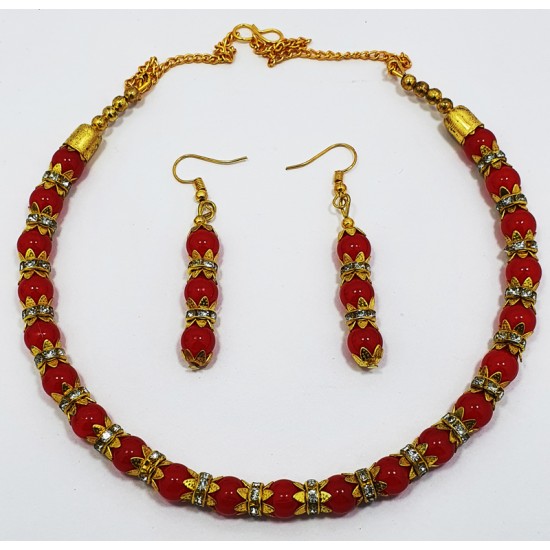 Fancy Red Neck Set with Earrings