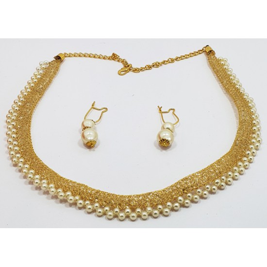 Diamond Filled Latest Necklace Gold Set with Earrings