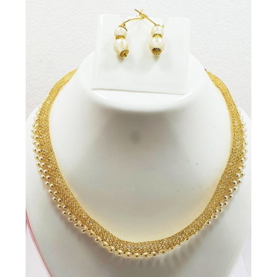 Diamond Filled Latest Necklace Gold Set with Earrings