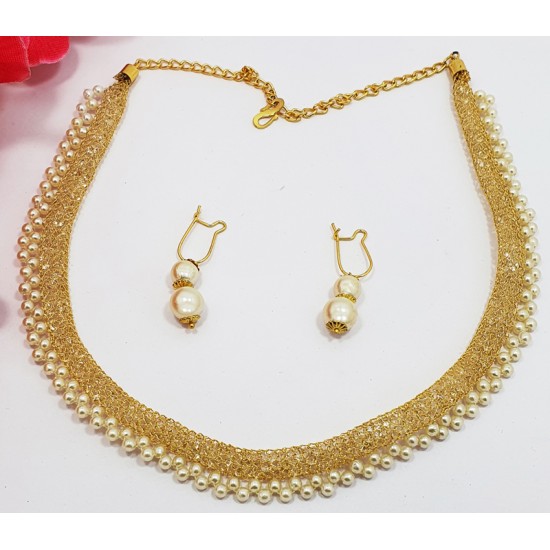 Diamond Filled Latest Necklace Gold Set with Earrings