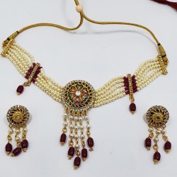Maroon Pearl Neck Set with Earrings