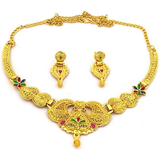 Ethnic Gold Neck Set with Earrings