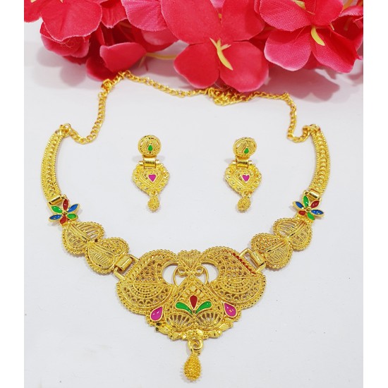 Ethnic Gold Neck Set with Earrings