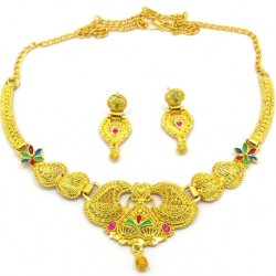 Ethnic Gold Neck Set with Earrings