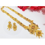 Traditional Gold Long Set, Meena Work with Earrings