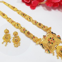 Traditional Gold Long Set, Meena Work with Earrings