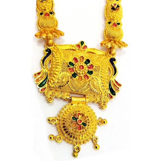 Traditional Gold Long Set, Meena Work with Earrings